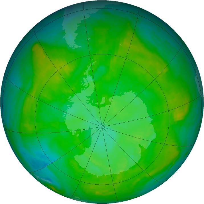 Antarctic ozone map for 29 December 1988